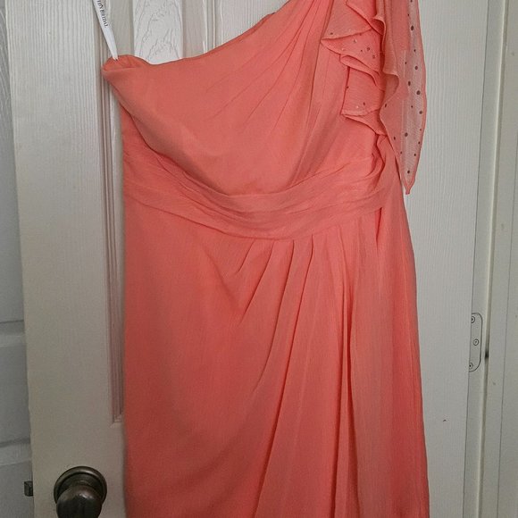 David's Bridal Salmon Peach Dress With Dainty Sequins (new with tags) - Picture 6 of 9